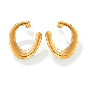 Minimalist Titanium Steel U-Shaped Hoop Earrings For Women Gold Plated Irregular Arc Design Chunky Geometric Earrings Fashion Jewelry