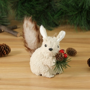 Handcrafted squirrel ornament with white fur and pine cone details for Christmas decor