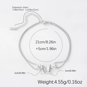 Silver stainless steel butterfly anklet with size details and weight of 4.55g