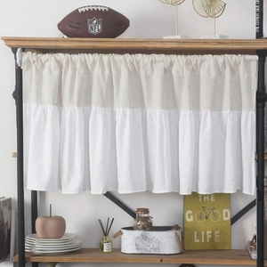 American style beige linen and white cotton patchwork half curtain for small windows