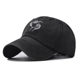Cappellino da baseball classico in cotone nero lavato con ricamo artistico del viso