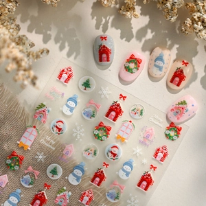 Autocollants nail art de Noël avec motifs bonhomme de neige et maison en pain d'épices