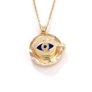 Golden Evil Eye necklace with a large crystal pendant and sparkling white diamond accents