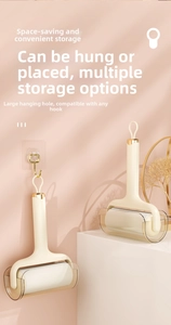 Washable lint roller with cream handle and standing case in soft light setting