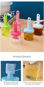 Détails de l'ensemble pinceau à huile en silicone multicolore avec récipient transparent