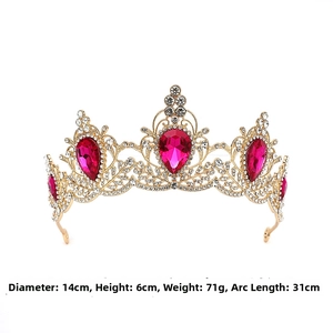 Detailed dimensions of the gold tiara with red gemstones: 14cm diameter and 6cm height