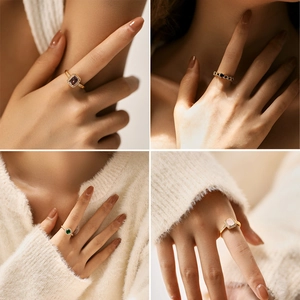 Luxury 18K gold plated zircon rings set featuring colorful square and round gemstones