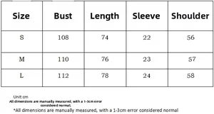Tableau des tailles détaillé pour t-shirt à manches courtes avec mesures du buste et épaules