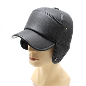 Men's winter faux leather bomber hat with earflaps and warm lining for cold weather