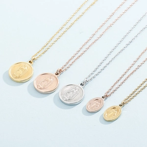 Religious Virgin Mary medallion necklace in 18k gold plated stainless steel for women