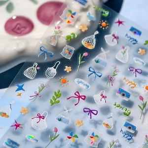 3D Relief Nail Art Stickers Transparent Holographic Spring Floral Bow Butterfly Manicure Decals For Women Girls Decoration