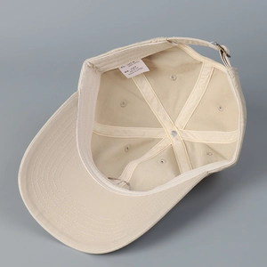 Unisex cream washed cotton baseball cap with adjustable metal buckle and soft crown