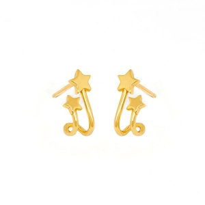 Minimalist double star stud earrings in gold finish with s925 silver needle on white base