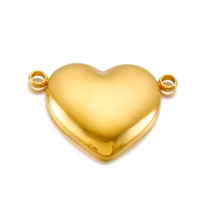 Polished gold heart charm pendant connector with double rings for jewelry making