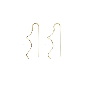 Minimalist golden spiral wave chain threader earrings with sleek metal finish for women