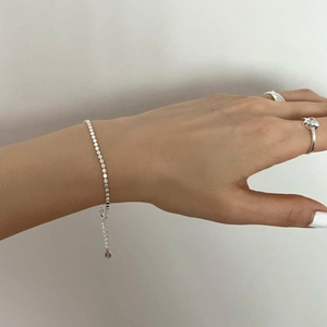 Minimalist S925 sterling silver beaded bracelet and gemstone ring set for women