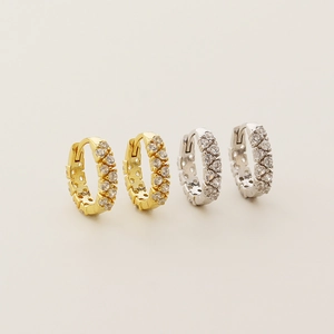 Set of s925 silver double-row pave zircon hoop earrings in gold and silver finishes