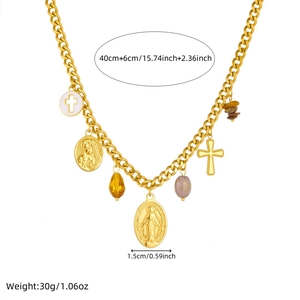 Detailed view of 18K gold plated necklace set with religious medals and cross dimensions