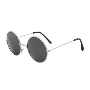 Vintage round sunglasses with silver metal frame and dark gray lenses for men and women