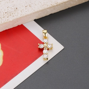 Hip-hop gold-plated cross pendant necklace with sparkling clear zircon stones on stone