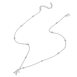 Minimalist silver stainless steel necklace with letter K pendant and bead chain