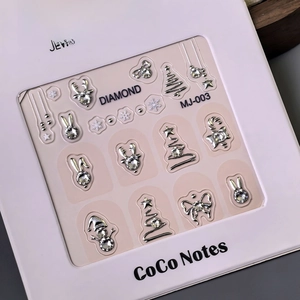 Christmas nail art charms kit with silver reindeer and snowman metal diamond studs