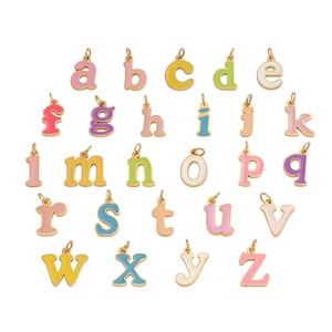 Full set of 26 lowercase A-Z enamel letter charms in gold-plated stainless steel