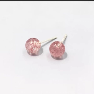Elegant S999 sterling silver stud earrings featuring natural pink strawberry quartz spheres