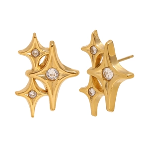 18K gold plated stainless steel star stud earrings with sparkling zircon crystals