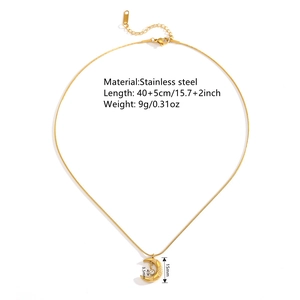 Gold stainless steel crescent moon pendant necklace with crystal on snake bone chain