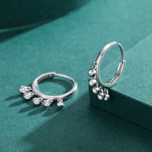 S925 sterling silver hoop earrings with five sparkling cubic zirconia charms