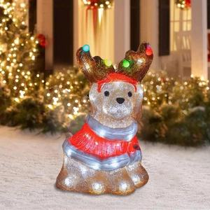 Golden retriever Christmas lawn decoration with LED lights and festive holiday outfit