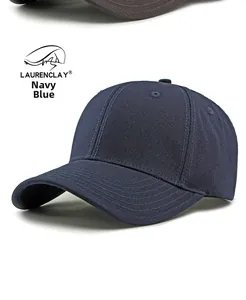 Detail view of navy blue cotton baseball cap featuring reinforced seams and eyelets