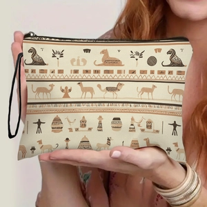 Makeup Bag Imitation Linen Cosmetic Pouch Zippered Toiletry Organizer Egyptian Camel Tribal Print Portable Travel Storage Bag