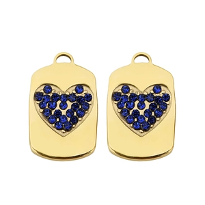 Golden rectangular pendant with blue heart zircon inlay for DIY jewelry design