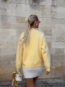 Bright yellow oversized knit cardigan for women featuring a French-style relaxed fit sweater
