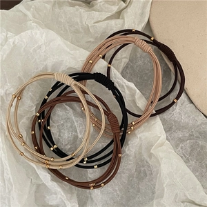 Triple Layer High Elasticity Hair Ties With Golden Beads Simple Korean Style Beaded Elastic Hair Ropes For Women