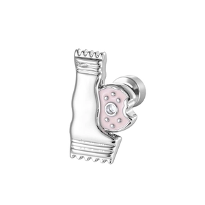Boucle d'oreille cartilage en forme de bonbon donut rose en acier inoxydable argenté
