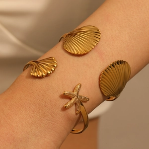 18k gold starfish and shell stainless steel bracelets for beach vacation style jewelry