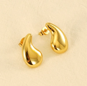 Detail showing high-polished mirror finish and teardrop shape of these 18K gold earrings