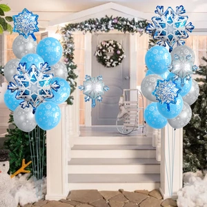 Winter wonderland silver and blue snowflake balloon set for Christmas party decoration