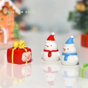 Christmas miniature resin set with snowmen and pig gift box decor for holiday landscapes