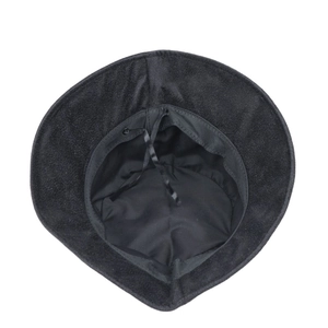 Classic black faux suede bucket hat with adjustable inner drawstring and fabric lining