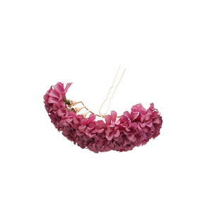 Elegant deep purple fabric flower hair pin with golden U-shaped metallic fork for women