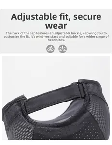 Détail de la boucle réglable et du tissu en maille respirant sur la casquette noire