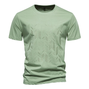 Slim fit light green T-shirt for men with 3D geometric chevron embroidery on the chest