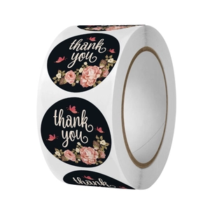Round Floral Butterfly Thank You Sealing Stickers Self Adhesive Copperplate Paper Labels For Wedding Gift Packaging Party Decoration Black Pink C4