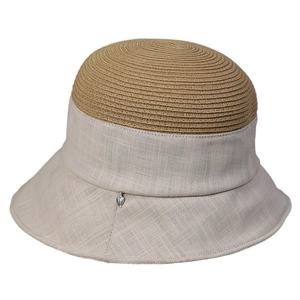 Sonnenhut im japanischen Stil mit Strohoberteil und beiger faltbarer Baumwollkrempe
