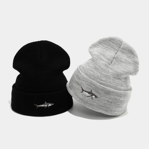 Shark Embroidery Knitted Beanie Hat Acrylic Warm Winter Outdoor Hip Hop For Men Women