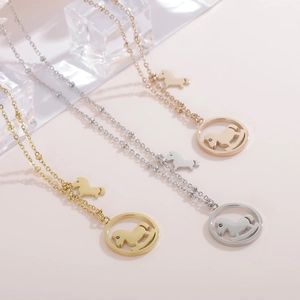 Colliers avec pendentif cheval à bascule en or, argent et or rose en acier inoxydable